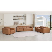 1224 - DivanItalia Cognac Modular Power Triple Reclining Sofa, Loveseat, and Chair Set with Power Headrests - Top Grain Italian Leather