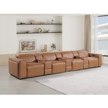 1224 - DivanItalia Cognac Modular Power Triple Reclining Triple Console Sofa with Power Reclining Headrests - Top Grain Italian Leather