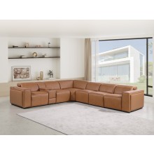 1224 - DivanItalia Cognac 7-Piece L-Shaped Modular Power Reclining Sectional with 4 Power Recliners and Power Headrests - Top Grain Italian Leather