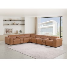 1224 - DivanItalia Cognac 8-Piece L-Shaped Modular Power Reclining Sectional with 3 Power Recliners and Power Headrests - Top Grain Italian Leather