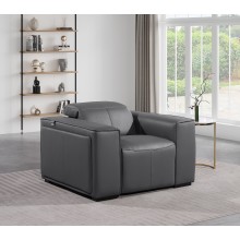 1224 - DivanItalia Dark Grey Power Reclining Arm Chairwith Power Headrests - Top Grain Italian Leather