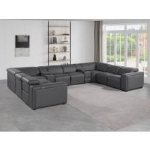 1224 - DivanItalia Dark Grey 10-Piece U-Shaped Modular Power Reclining Sectional with 4 Power Recliners and Power Headrests - Top Grain Italian Leather