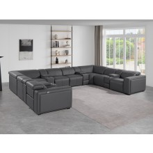 1224 - DivanItalia Dark Grey 12-Piece U-Shaped Modular Power Reclining Sectional with 4 Power Recliners and Power Headrests - Top Grain Italian Leather