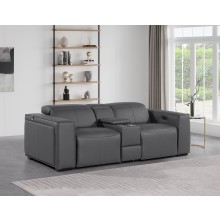 1224 - DivanItalia Dark Grey Top Grain Italian Leather Console Loveseat with Power Headrest