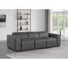 1224 - DivanItalia Dark Grey Modular Power Triple Reclining Sofa with Power Reclining Headrests - Top Grain Italian Leather