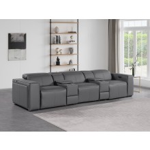 1224 - DivanItalia Dark Grey Modular Power Triple Reclining Dual Console Sofa with Power Reclining Headrests - Top Grain Italian Leather