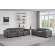 1224 - DivanItalia Dark Grey Modular Power Dual Reclining Sofa and Loveseat Set with Power Headrests - Top Grain Italian Leather