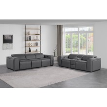 1224 - DivanItalia Dark Grey Modular Power Triple Reclining Sofa and Console Loveseat Set with Power Headrests - Top Grain Italian Leather