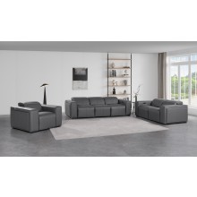 1224 - DivanItalia Dark Grey Modular Power Triple Reclining Sofa, Loveseat, and Chair Set with Power Headrests - Top Grain Italian Leather