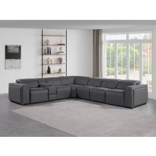 1224 - DivanItalia Dark Grey 7-Piece L-Shaped Modular Power Reclining Sectional with 3 Power Recliners and Power Headrests - Top Grain Italian Leather
