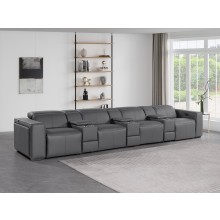1224 - DivanItalia Dark Grey Modular Power Triple Reclining Triple Console Sofa with Power Reclining Headrests - Top Grain Italian Leather