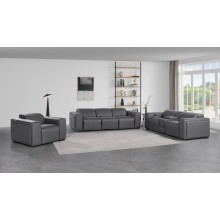 1224 - DivanItalia Dark Grey Modular Power Triple Reclining Sofa, Console Loveseat, and Chair Set with Power Headrests - Top Grain Italian Leather