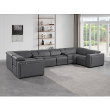 1224 - DivanItalia Dark Grey 8-Piece U-Shaped Modular Power Reclining Sectional with 2 Power Recliners and Power Headrests - Top Grain Italian Leather