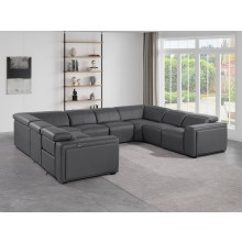 1224 - DivanItalia Dark Grey 8-Piece U-Shaped Modular Power Reclining Sectional with 4 Power Recliners and Power Headrests - No Console - Top Grain Italian Leather