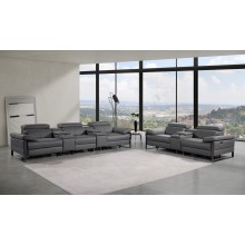 1224 - DivanItalia Dark Grey Modular Power Reclining Dual Console Sofa and Console Loveseat Set with Power Headrests - Top Grain Italian Leather