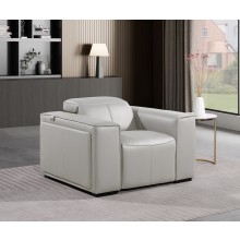 1224 - DivanItalia Light Grey Power Reclining Arm Chairwith Power Headrests - Top Grain Italian Leather