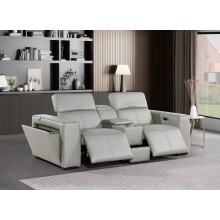 1224 - DivanItalia Light Grey Top Grain Italian Leather Console Loveseat with Power Headrest