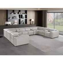 1224 - DivanItalia Light Grey 12-Piece U-Shaped Modular Power Reclining Sectional with 4 Power Recliners and Power Headrests - Top Grain Italian Leather