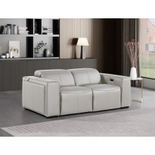 1224 - DivanItalia Light Grey Top Grain Italian Leather Loveseat with Power Headrest