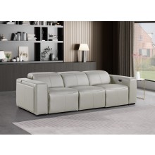 1224 - DivanItalia Light Grey Modular Power Dual Reclining Sofa with Power Reclining Headrests - Top Grain Italian Leather