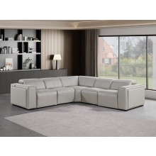 1224 - DivanItalia Light Grey 5-Piece L-Shaped Modular Power Reclining Sectional with Power Headrests - Top Grain Italian Leather