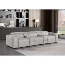 1224 - DivanItalia Light Grey Modular Power Triple Reclining Dual Console Sofa with Power Reclining Headrests - Top Grain Italian Leather