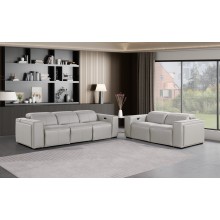 1224 - DivanItalia Light Grey Modular Power Dual Reclining Sofa and Loveseat Set with Power Headrests - Top Grain Italian Leather