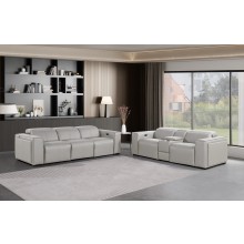 1224 - DivanItalia Light Grey Modular Power Triple Reclining Sofa and Console Loveseat Set with Power Headrests - Top Grain Italian Leather