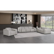 1224 - DivanItalia Light Grey Modular Power Triple Reclining Sofa, Loveseat, and Chair Set with Power Headrests - Top Grain Italian Leather