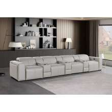 1224 - DivanItalia Light Grey Modular Power Triple Reclining Triple Console Sofa with Power Reclining Headrests - Top Grain Italian Leather