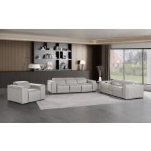 1224 - DivanItalia Light Grey Modular Power Triple Reclining Sofa, Console Loveseat, and Chair Set with Power Headrests - Top Grain Italian Leather