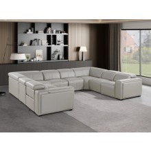 1224 - DivanItalia Light Grey 8-Piece U-Shaped Modular Power Reclining Sectional with 4 Power Recliners and Power Headrests - Top Grain Italian Leather