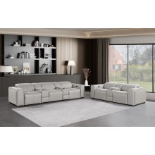 1224 - DivanItalia Light Grey Modular Power Reclining Dual Console Sofa and Console Loveseat Set with Power Headrests - Top Grain Italian Leather