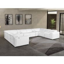 1224 - DivanItalia White 10-Piece U-Shaped Modular Power Reclining Sectional with 4 Power Recliners and Power Headrests - Top Grain Italian Leather