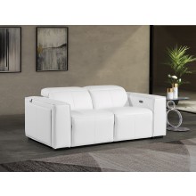 1224 - DivanItalia White Top Grain Italian Leather Loveseat with Power Headrest
