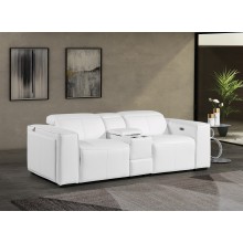 1224 - DivanItalia White Top Grain Italian Leather Console Loveseat with Power Headrest