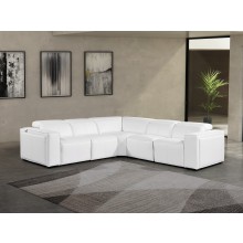 1224 - DivanItalia White 5-Piece L-Shaped Modular Power Reclining Sectional with Power Headrests - Top Grain Italian Leather