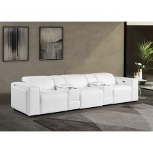 1224 - DivanItalia White Modular Power Triple Reclining Dual Console Sofa with Power Reclining Headrests - Top Grain Italian Leather