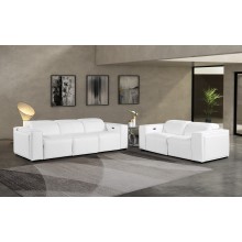 1224 - DivanItalia White Modular Power Dual Reclining Sofa and Loveseat Set with Power Headrests - Top Grain Italian Leather