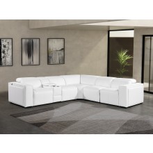 1224 - DivanItalia White 6-Piece L-Shaped Modular Power Reclining Sectional with 3 Power Recliners and Power Headrests - Top Grain Italian Leather