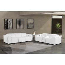 1224 - DivanItalia White Modular Power Triple Reclining Sofa and Console Loveseat Set with Power Headrests - Top Grain Italian Leather