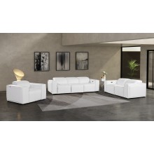 1224 - DivanItalia White Modular Power Triple Reclining Sofa, Loveseat, and Chair Set with Power Headrests - Top Grain Italian Leather