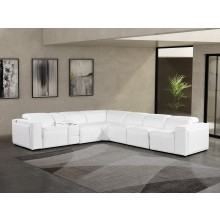 1224 - DivanItalia White 7-Piece L-Shaped Modular Power Reclining Sectional with 3 Power Recliners and Power Headrests - Top Grain Italian Leather