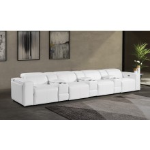 1224 - DivanItalia White Modular Power Triple Reclining Triple Console Sofa with Power Reclining Headrests - Top Grain Italian Leather