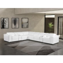 1224 - DivanItalia White 8-Piece L-Shaped Modular Power Reclining Sectional with 3 Power Recliners and Power Headrests - Top Grain Italian Leather