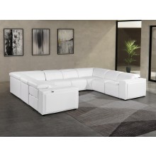 1224 - DivanItalia White 8-Piece U-Shaped Modular Power Reclining Sectional with 4 Power Recliners and Power Headrests - Top Grain Italian Leather