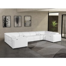 1224 - DivanItalia White 8-Piece U-Shaped Modular Power Reclining Sectional with 4 Power Recliners and Power Headrests - No Console - Top Grain Italian Leather