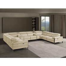 1246 - DivanItalia Beige 10-Piece U-Shaped Modular Power Reclining Sectional with 4 Power Recliners and Power Headrests - Top Grain Italian Leather
