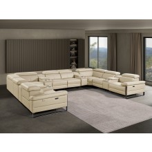 1246 - DivanItalia Beige 12-Piece U-Shaped Modular Power Reclining Sectional with 4 Power Recliners and Power Headrests - Top Grain Italian Leather