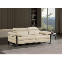 1246 - DivanItalia Beige Top Grain Italian Leather Loveseat with Power Headrest